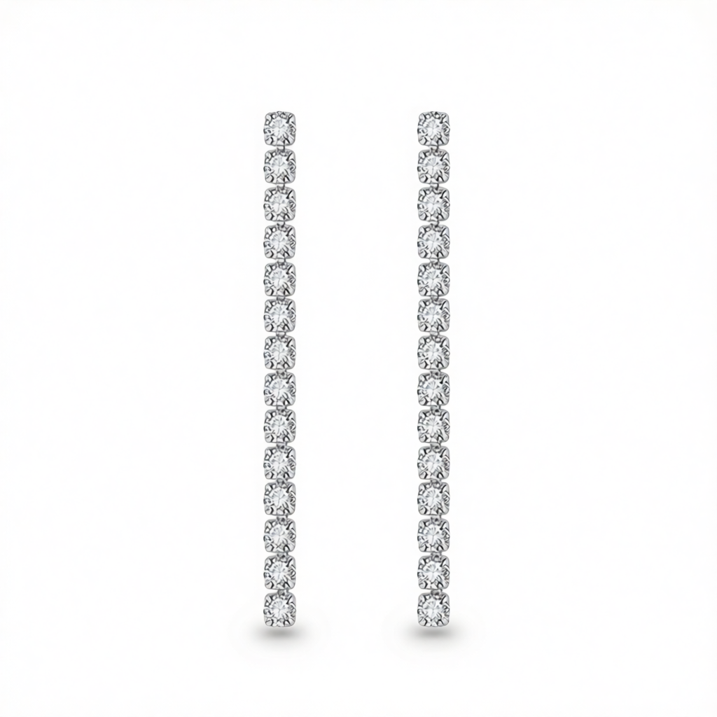 Clear Cubic Zirconia & Silvertone Tassel Drop Earrings