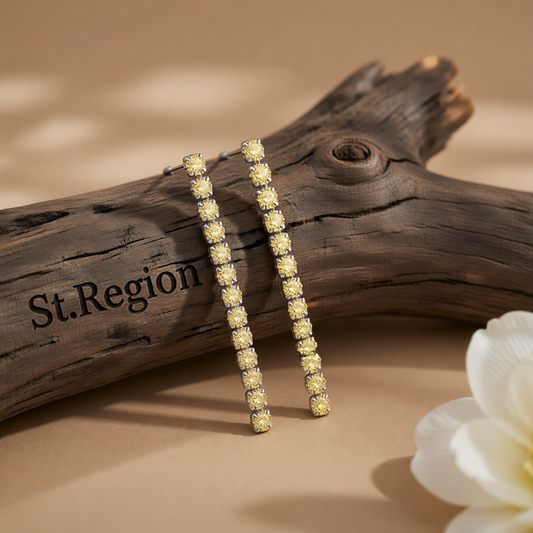 Yellow Cubic Zirconia & Silvertone Tassel Drop Earrings