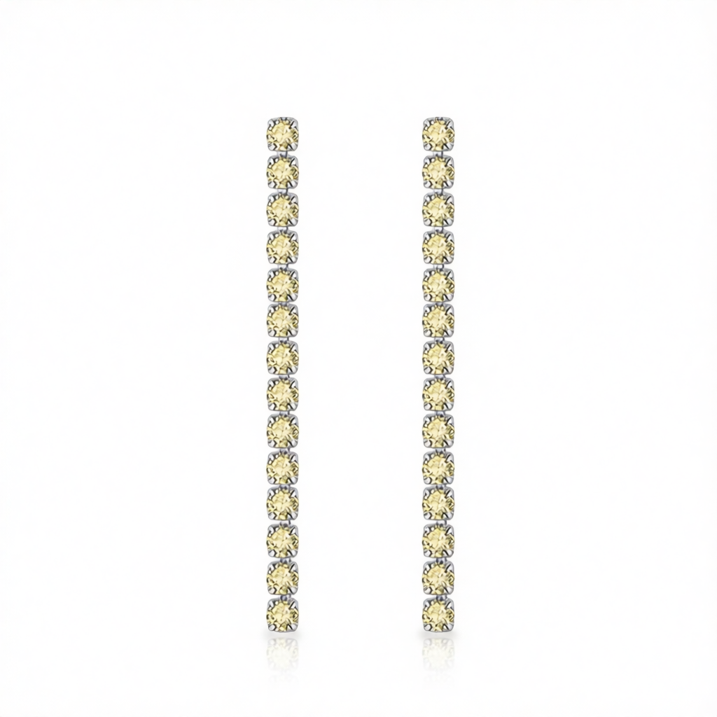 Yellow Cubic Zirconia & Silvertone Tassel Drop Earrings