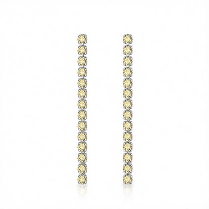 Yellow Cubic Zirconia & Silvertone Tassel Drop Earrings