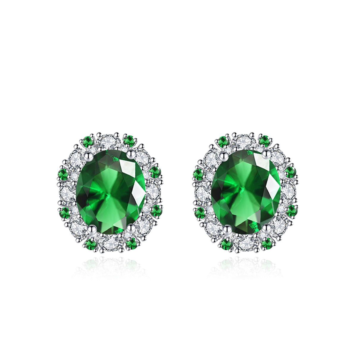 Cubic Zirconia & Green Crystal Oval Stud Earrings