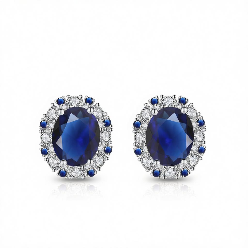 Cubic Zirconia and Navy Crystal Oval Stud Earrings, cubic zirconia stud earrings for women, side view