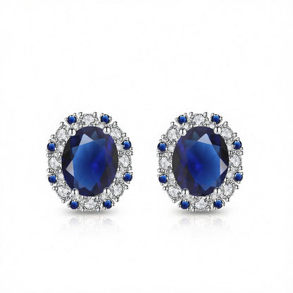 Cubic Zirconia and Navy Crystal Oval Stud Earrings, cubic zirconia stud earrings for women, side view