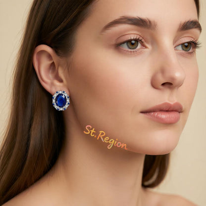 Cubic Zirconia and Navy Crystal Oval Stud Earrings, cubic zirconia stud earrings for women, styled look