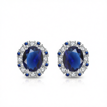 Cubic Zirconia & Navy Crystal Oval Stud Earrings