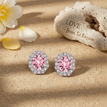 Cubic Zirconia and Pink Crystal Oval Stud Earrings, cubic zirconia stud earrings for women, everyday style, lifestyle look