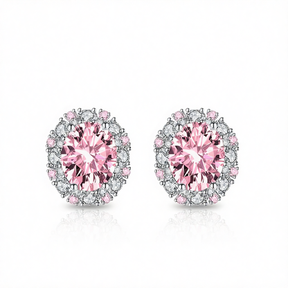 Cubic Zirconia & Pink Crystal Oval Stud Earrings