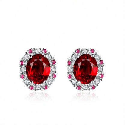 Cubic Zirconia and Red Crystal Oval Stud Earrings, cubic zirconia stud earrings for women, everyday style, side view