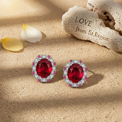 Cubic Zirconia and Red Crystal Oval Stud Earrings, cubic zirconia stud earrings for women, everyday style, lifestyle look