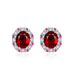 Cubic Zirconia & Red Crystal Oval Stud Earrings