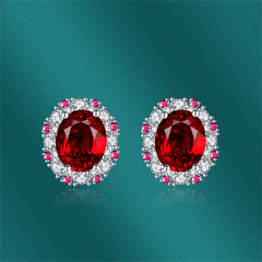 Cubic Zirconia & Red Crystal Oval Stud Earrings