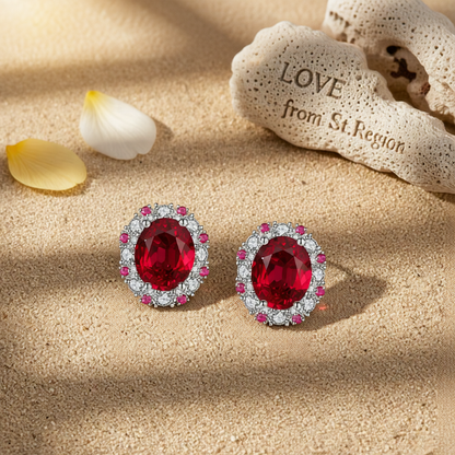 Cubic Zirconia & Red Crystal Oval Stud Earrings