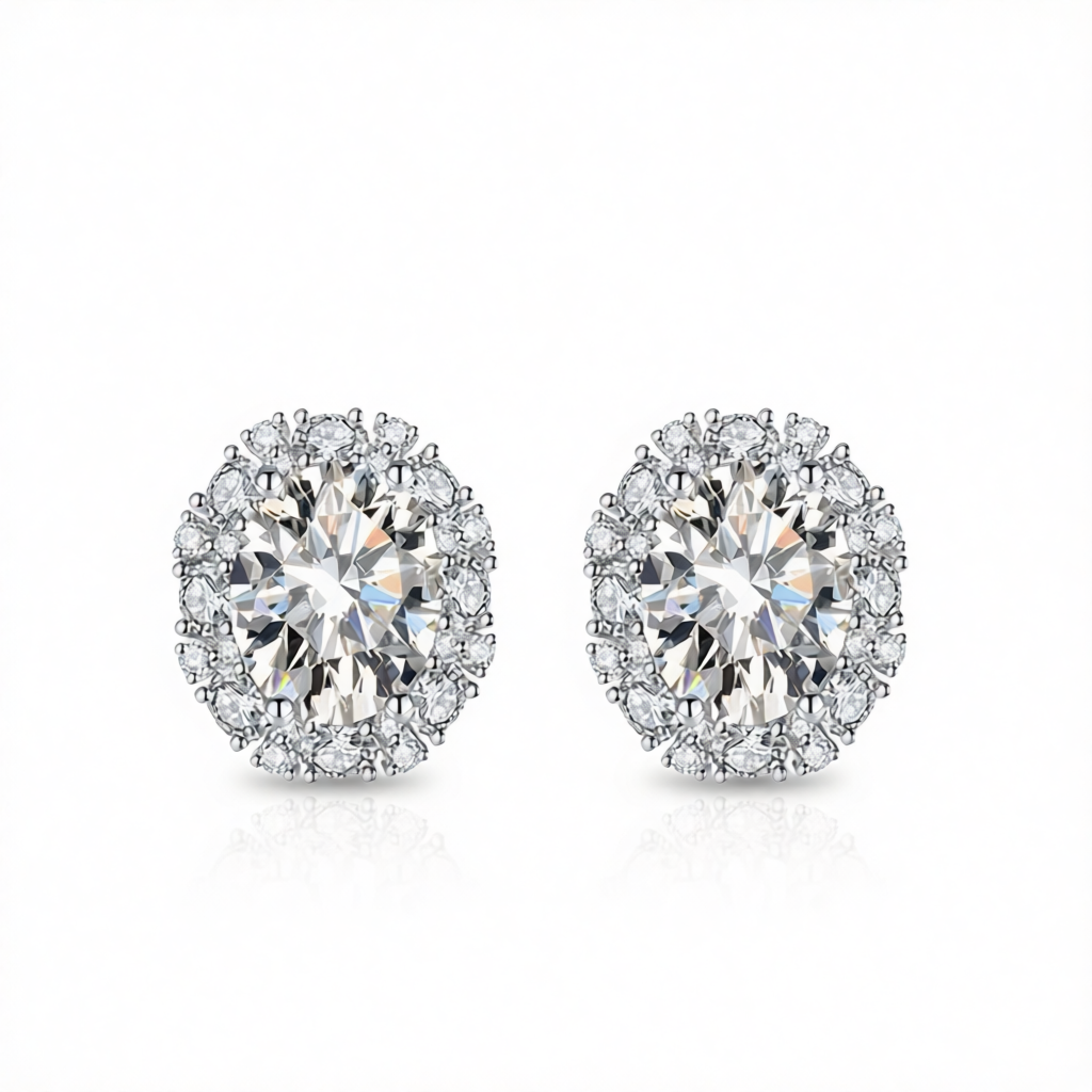 Cubic Zirconia & Clear Crystal Oval Stud Earrings