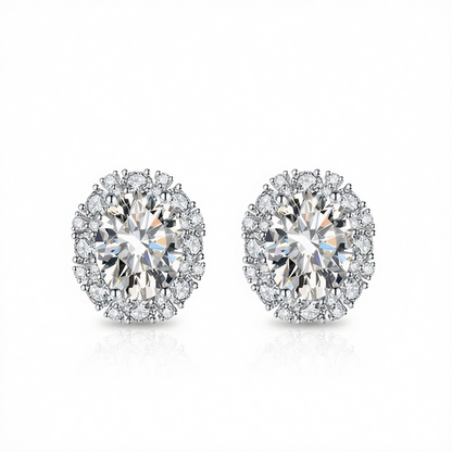 Cubic Zirconia & Clear Crystal Oval Stud Earrings