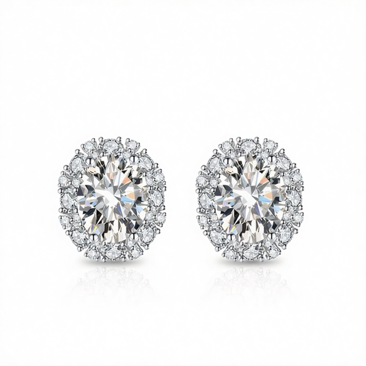 Cubic Zirconia & Clear Crystal Oval Stud Earrings