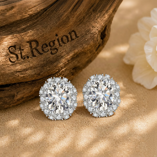 Cubic Zirconia & Clear Crystal Oval Stud Earrings