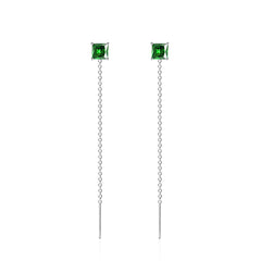Green Crystal & Silver-Plated Cube Ear Threaders