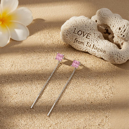 Pink Crystal and Silvertone Cube Threader Earrings, everyday style, lifestyle look