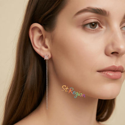 Pink Crystal and Silvertone Cube Threader Earrings, everyday style, styled look