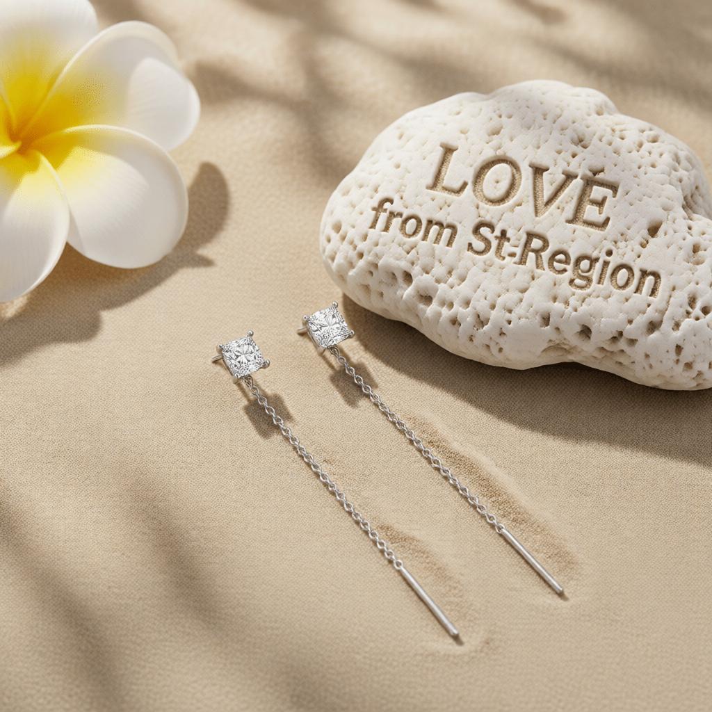 Clear Crystal and Silvertone Cube Threader Earrings, vintage-inspired design, lifestyle look