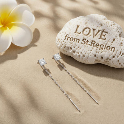 Clear Crystal and Silvertone Cube Threader Earrings, vintage-inspired design, lifestyle look