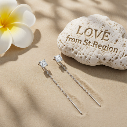 Clear Crystal & Silvertone Cube Threader Earrings