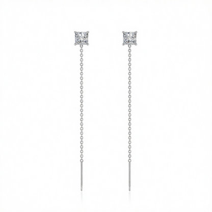 Clear Crystal & Silvertone Cube Threader Earrings