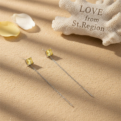 Yellow Crystal & Silvertone Cube Threader Earrings
