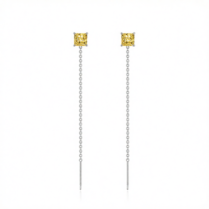 Yellow Crystal & Silvertone Cube Threader Earrings