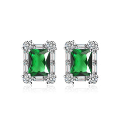 Green Crystal & Cubic Zirconia Silver-Plated Rectangular Stud Earrings