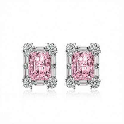 Pink Crystal and Cubic Zirconia Silvertone Rectangular Stud Earrings, cubic zirconia stud earrings for women, side view