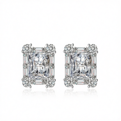 Clear Crystal & Cubic Zirconia Silvertone Rectangular Stud Earrings