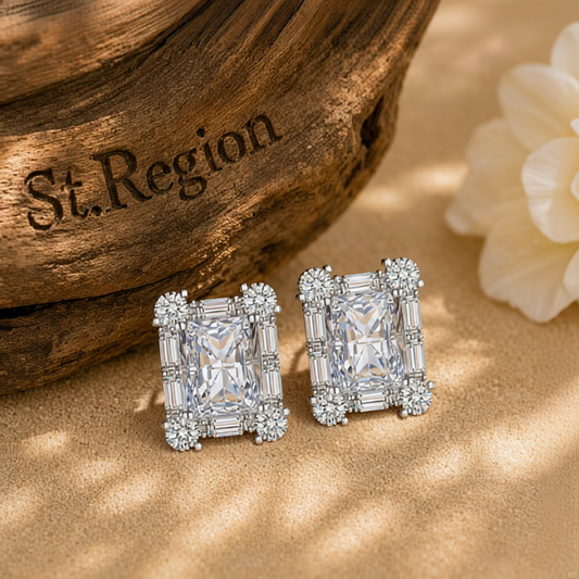Clear Crystal & Cubic Zirconia Silvertone Rectangular Stud Earrings