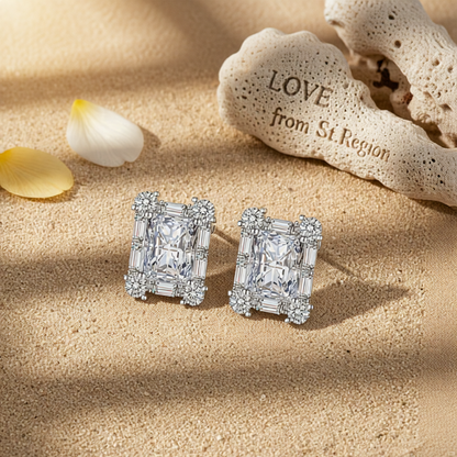 Clear Crystal & Cubic Zirconia Silvertone Rectangular Stud Earrings