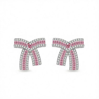 Pink Crystal and Cubic Zirconia Bow Stud Earrings, cubic zirconia stud earrings for women, side view