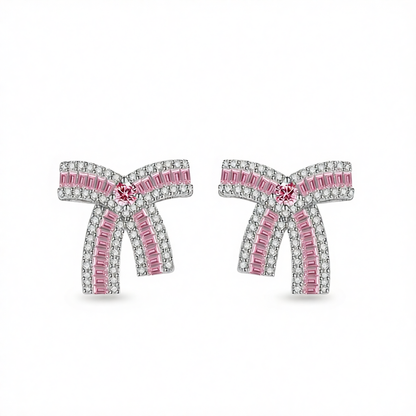 Pink Crystal & Cubic Zirconia Bow Stud Earrings