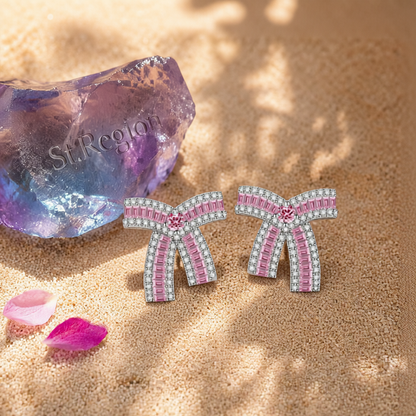 Pink Crystal & Cubic Zirconia Bow Stud Earrings
