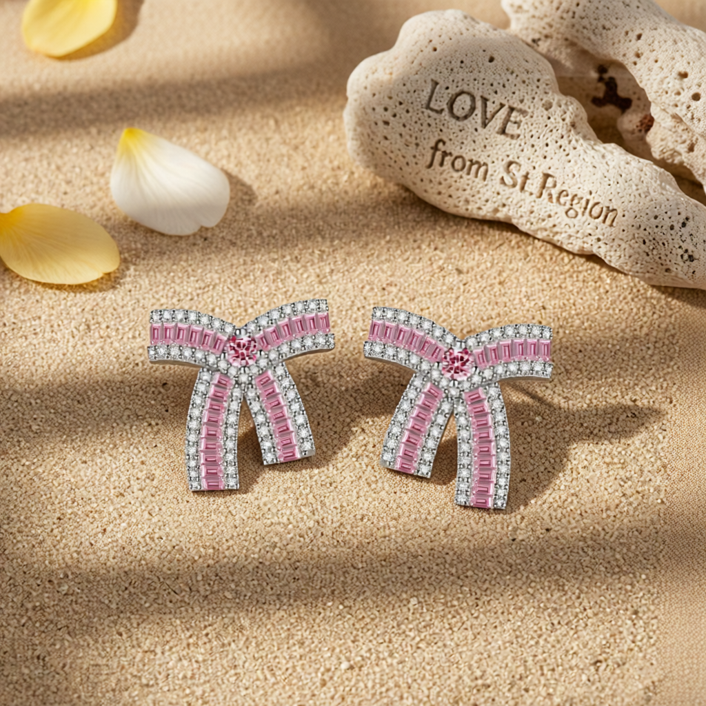 Pink Crystal & Cubic Zirconia Bow Stud Earrings