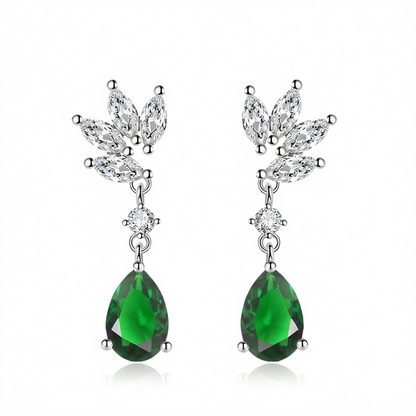 Cubic Zirconia & Green Crystal Botanical Drop Earrings