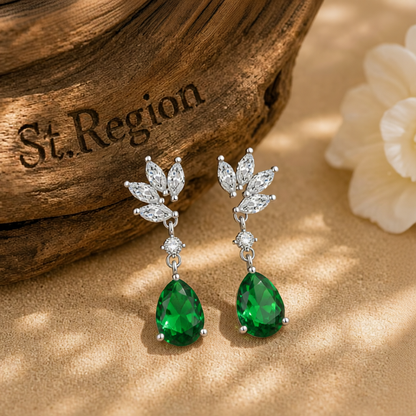 Cubic Zirconia & Green Crystal Botanical Drop Earrings
