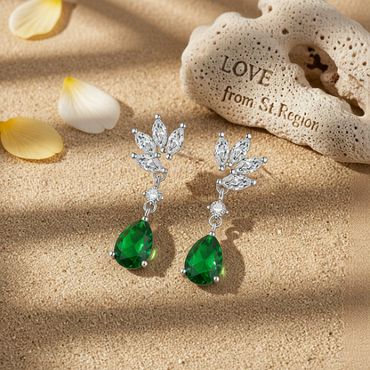 Cubic Zirconia & Green Crystal Botanical Drop Earrings