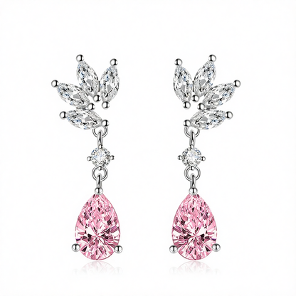 Cubic Zirconia & Pink Crystal Botanical Drop Earrings