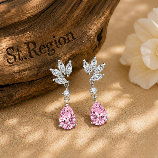 Cubic Zirconia & Pink Crystal Botanical Drop Earrings
