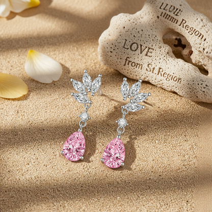 Cubic Zirconia & Pink Crystal Botanical Drop Earrings