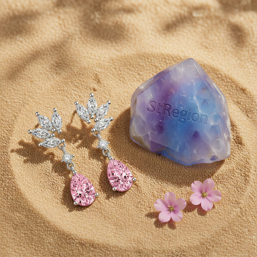 Cubic Zirconia & Pink Crystal Botanical Drop Earrings