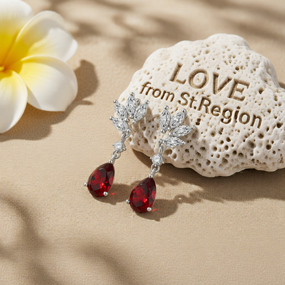 Cubic Zirconia & Red Crystal Botanical Drop Earrings