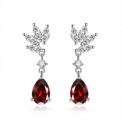 Cubic Zirconia & Red Crystal Botanical Drop Earrings