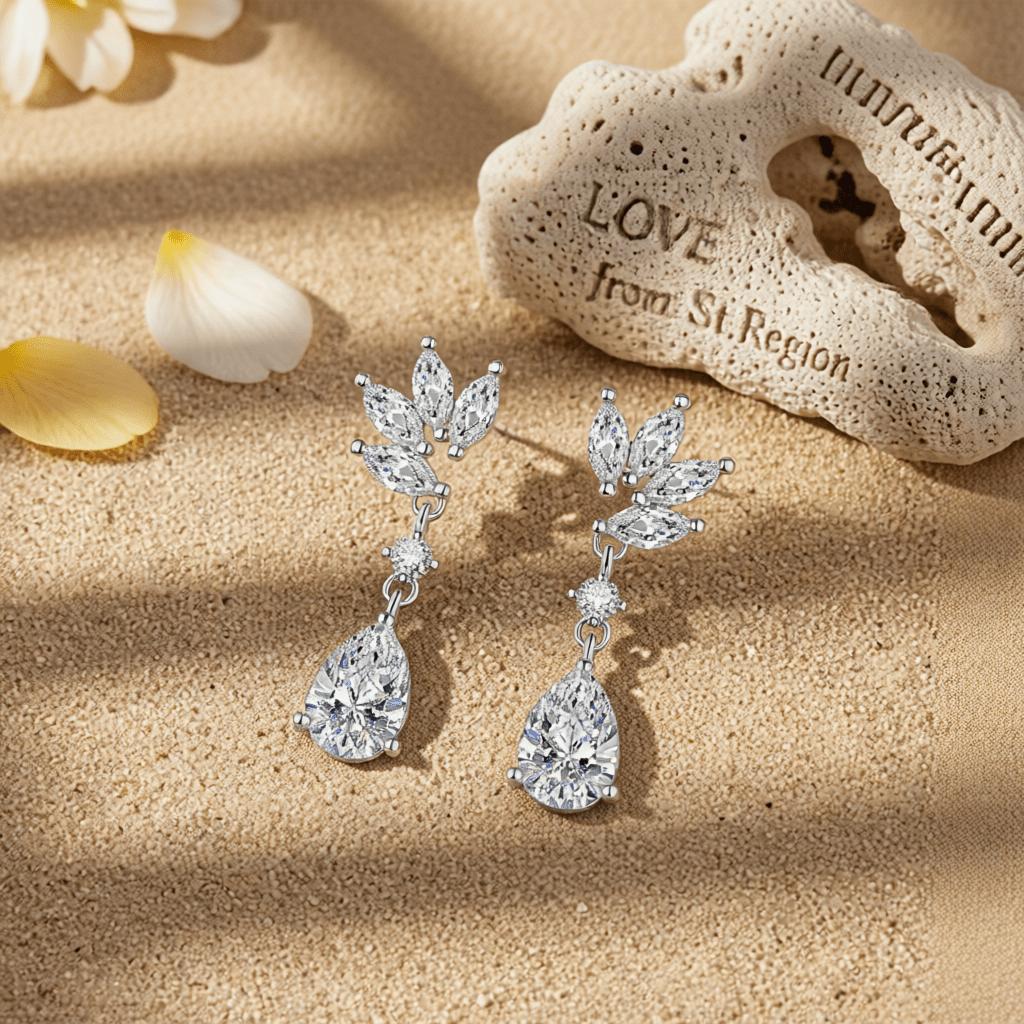 Cubic Zirconia and Clear Crystal Botanical Drop Earrings, drop earrings for women, lifestyle look