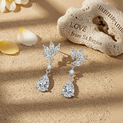Cubic Zirconia and Clear Crystal Botanical Drop Earrings, drop earrings for women, lifestyle look