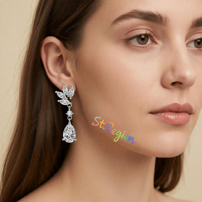 Cubic Zirconia and Clear Crystal Botanical Drop Earrings, drop earrings for women, dainty minimalist design, styled look